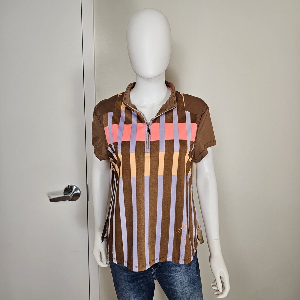 Jamie Sadock Multicolor Striped Collared 1/4 Zip Shirt Sz L